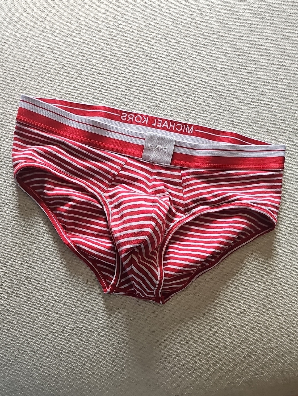 Michael Kors Red and White Striped Bikini Briefs - Signature Waistband